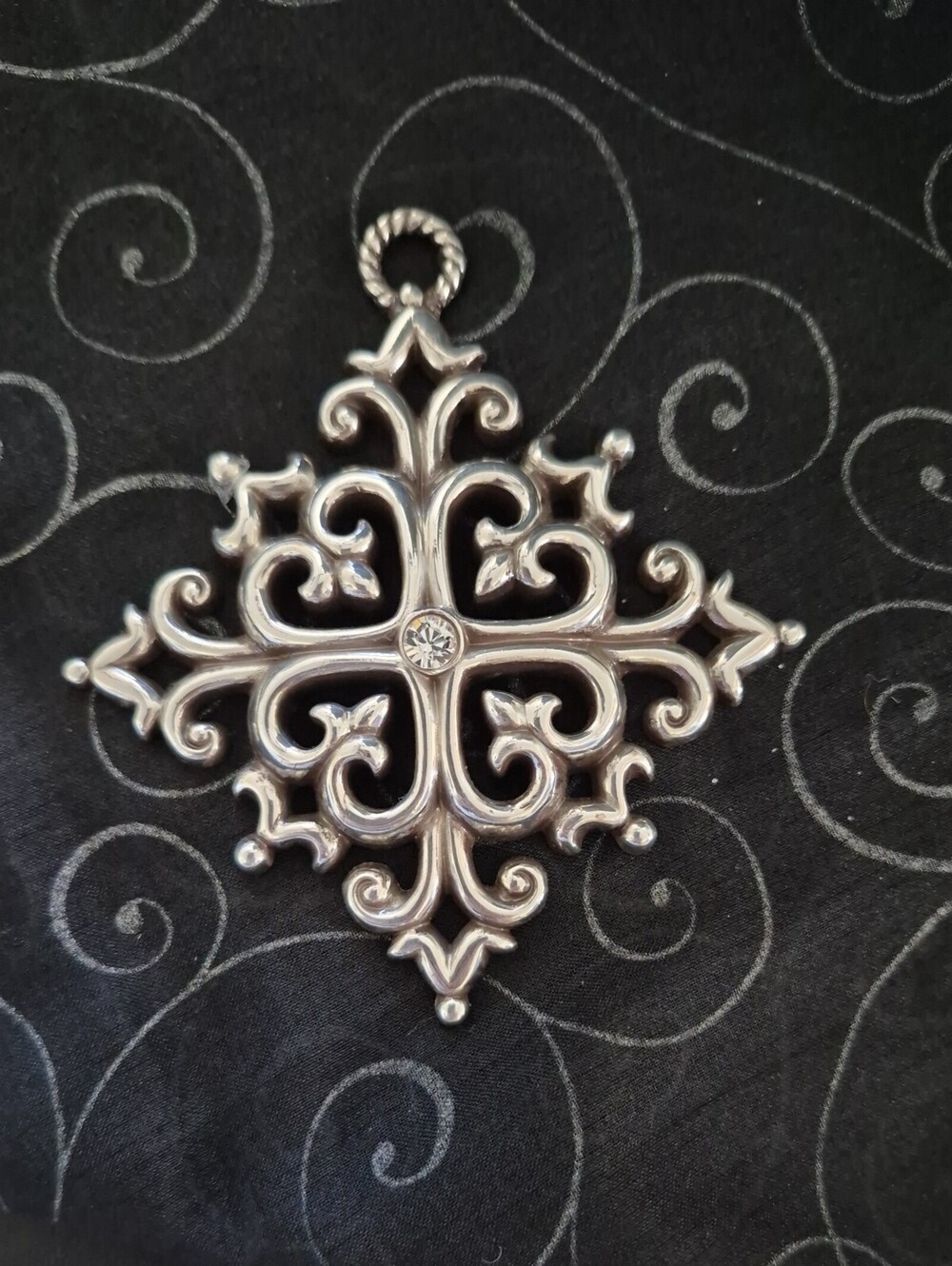 Brighton Silver Filigree Scroll Snowflake Ornament Large Cross Statement Pendant